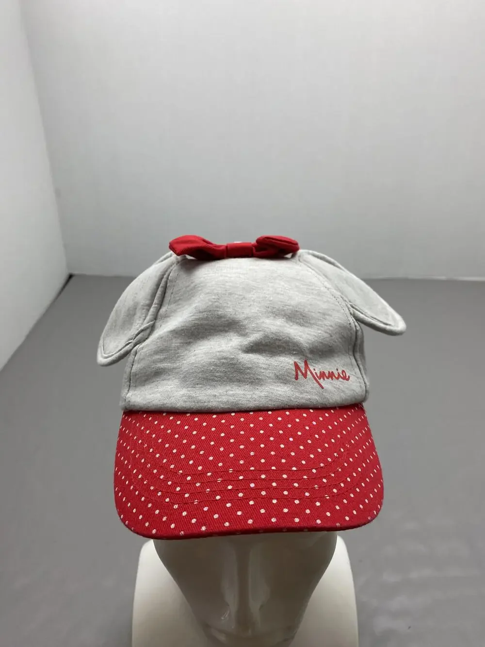 Hat Cap Strap Back One Size Gray Disney Minnie Mouse Polka Dot Lined Adjustable
